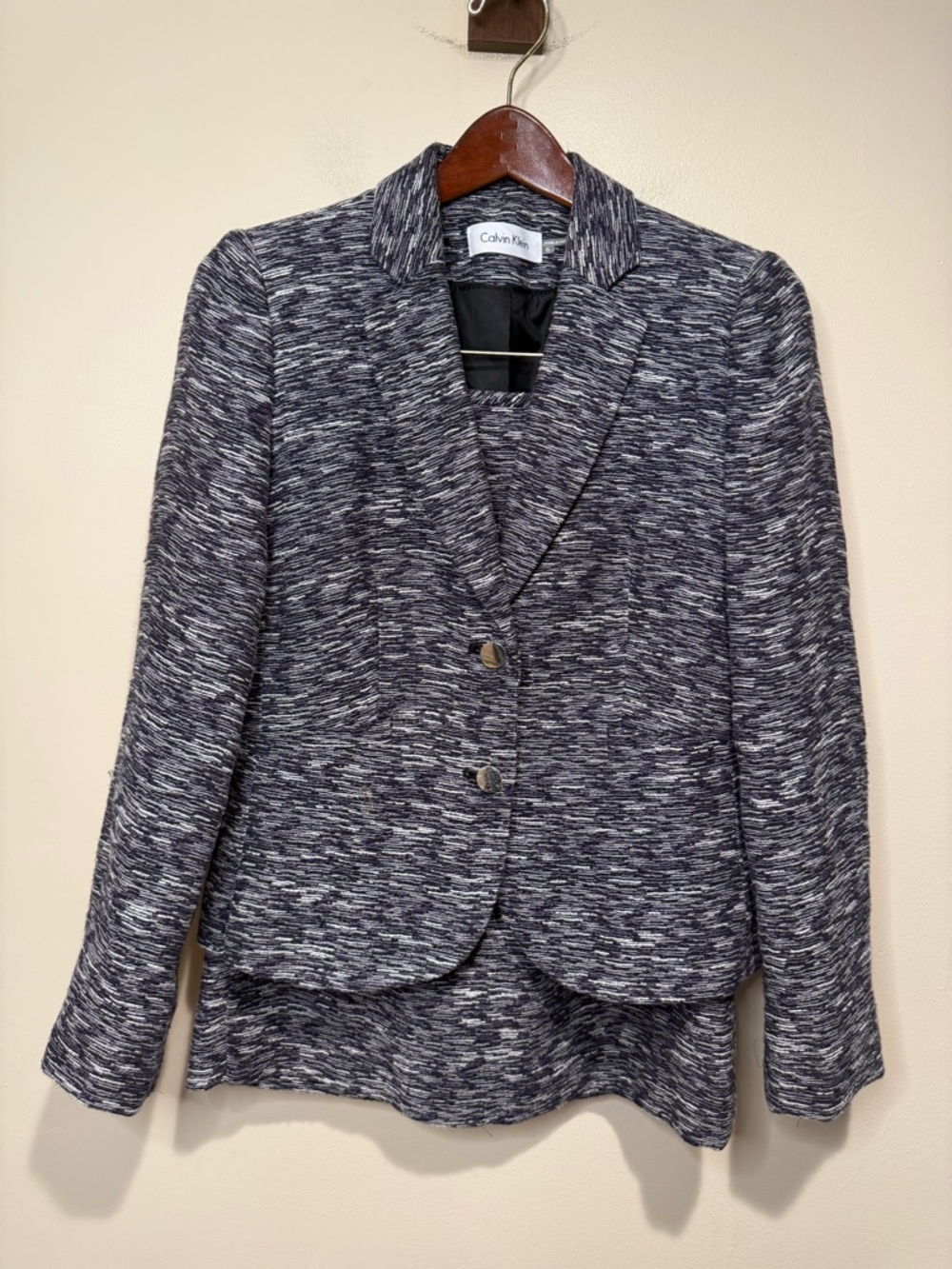 Calvin Klein Tweed Blazer Skirt Set black / purple / white size 8 like new